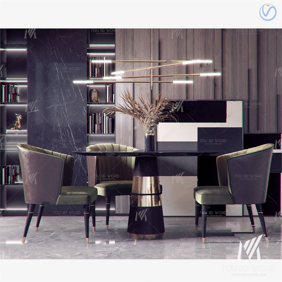 modern round marble dining table chair 3d model